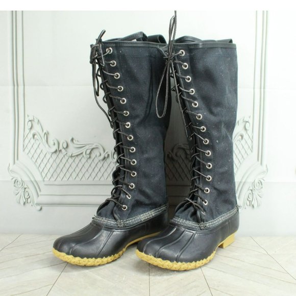 LL Bean Black Waxed Leather Unlined Hunting Tall Duck Boots Size 6 M - Picture 2 of 9
